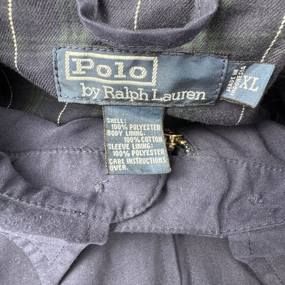 POLO RALPH LAUREN Mens XL Navy Blue Harrington Jacket Plaid Lined Windbreaker - Picture 4 of 9